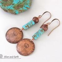 Hand Stamped Zuni Bear Copper & Turquoise Earrings - Southwestern